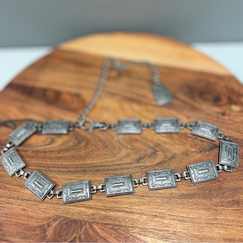 Vintage ⭐️ CONCHO Style Westeren Silver Geometric Chain Belt 37 1/2 ' Long